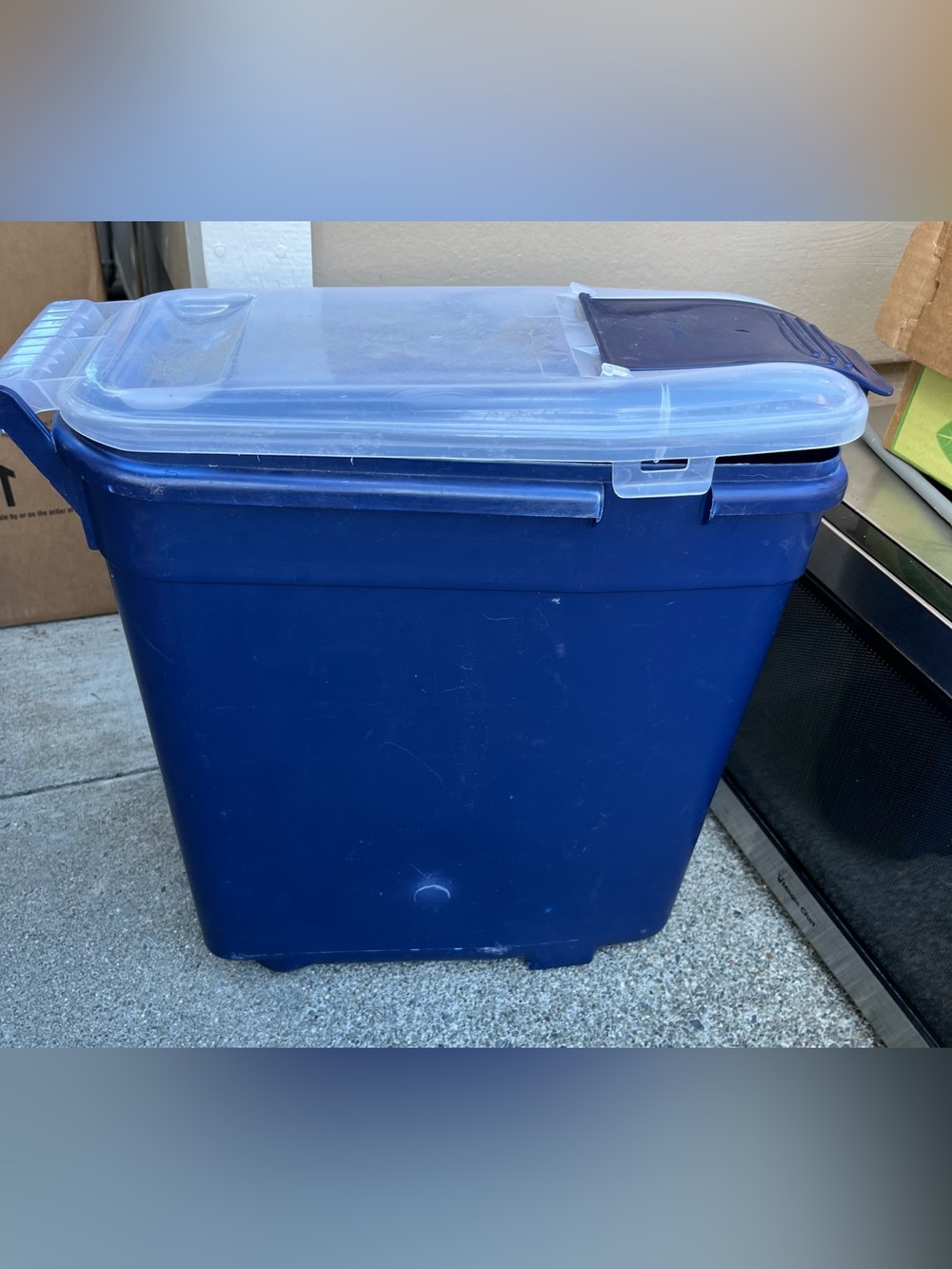 Blue Plastic Storage Bin with Clear Lid - Durable Home Organizer